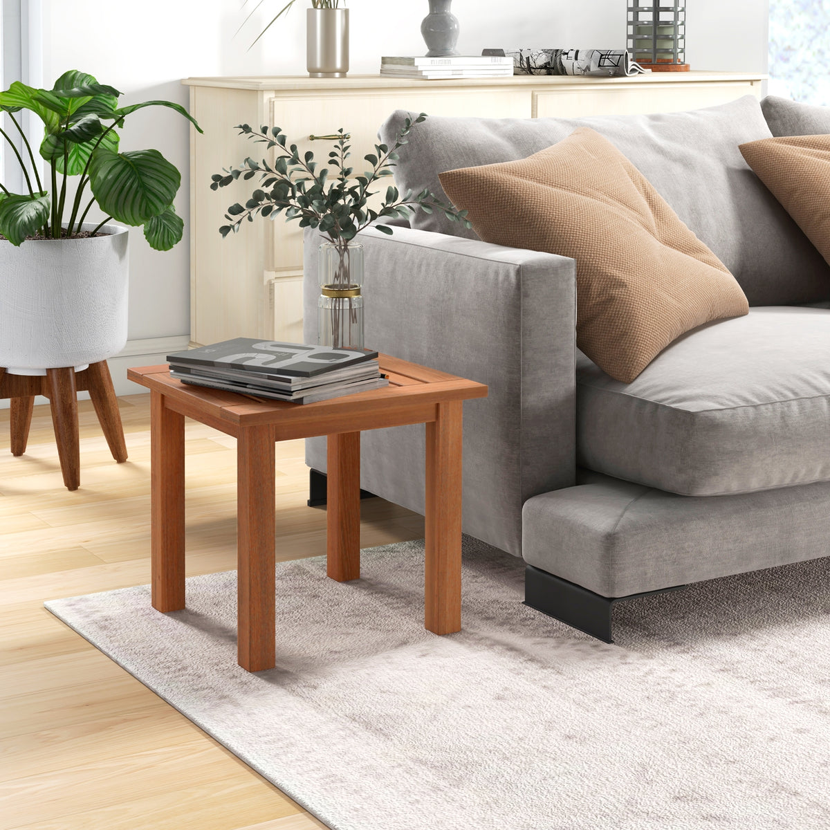 Hardwood Square Side Table, Slatted Tabletop, Natural Patio Tables at Gallery Canada