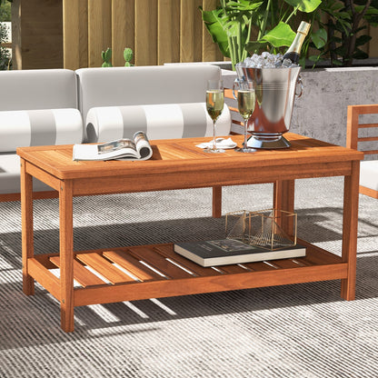 2-Tier Patio Coffee Table, Slatted Tabletop, Natural Patio Coffee Tables at Gallery Canada