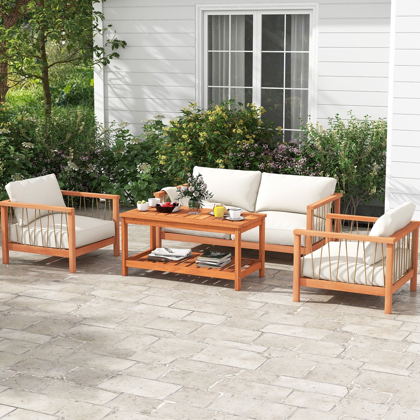 2-Tier Patio Coffee Table, Slatted Tabletop, Natural Patio Coffee Tables at Gallery Canada