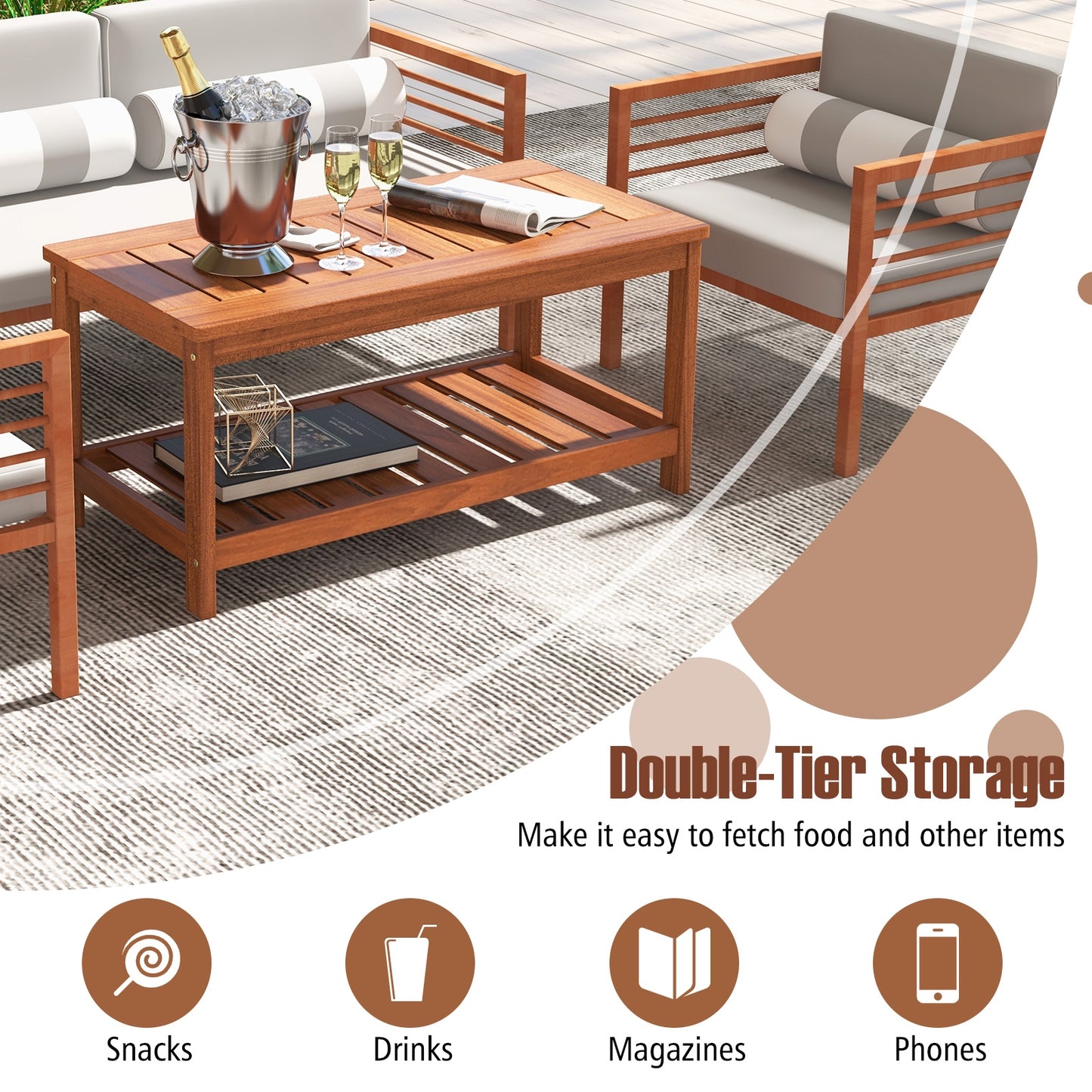 2-Tier Patio Coffee Table, Slatted Tabletop, Natural Patio Coffee Tables at Gallery Canada