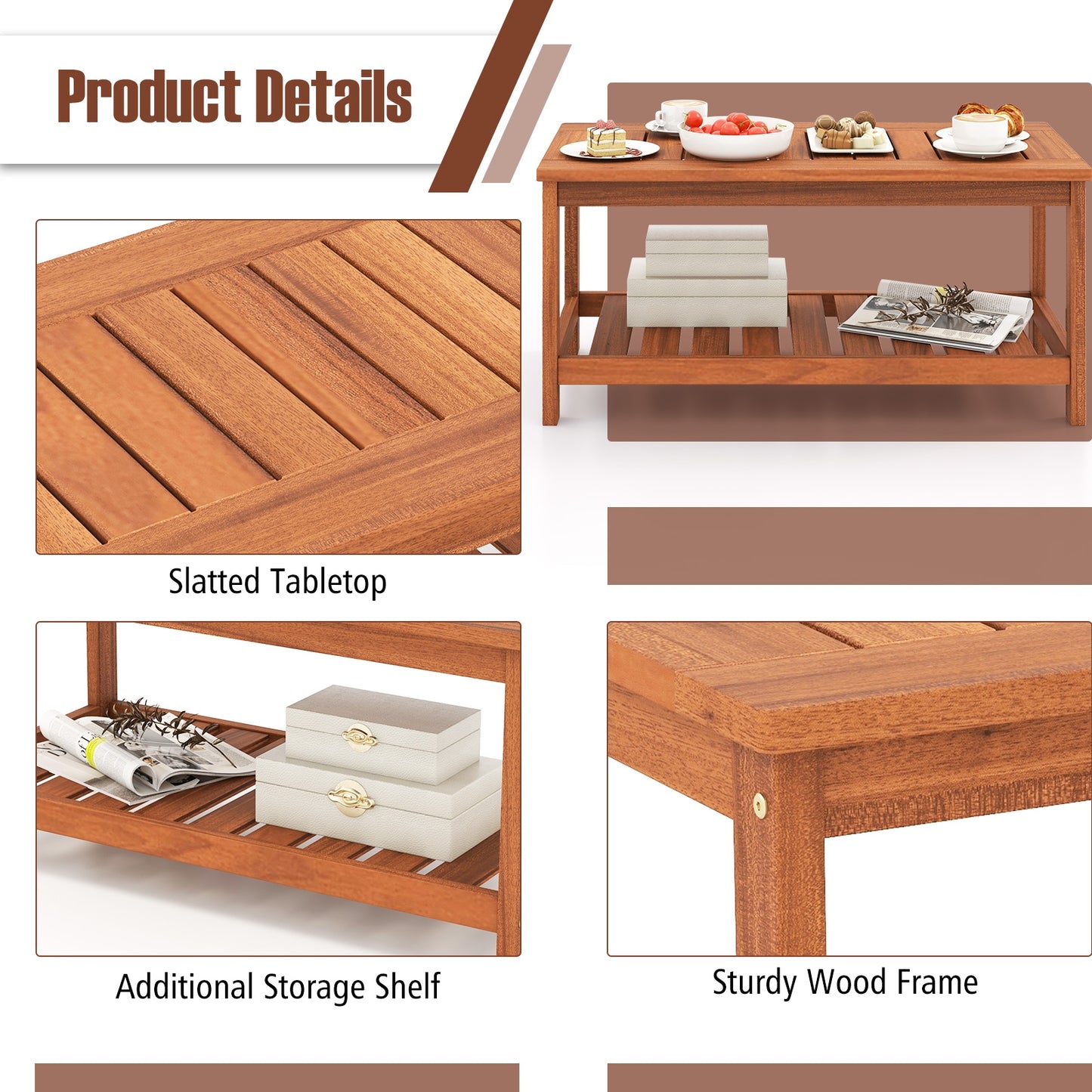 2-Tier Patio Coffee Table, Slatted Tabletop, Natural Patio Coffee Tables at Gallery Canada