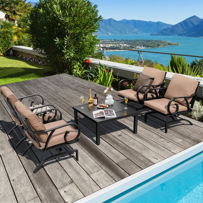 5 Piece Patio Rocking Chairs, 4-in-1 Fire Pit Table, Brown Patio Conversation Sets at Gallery Canada
