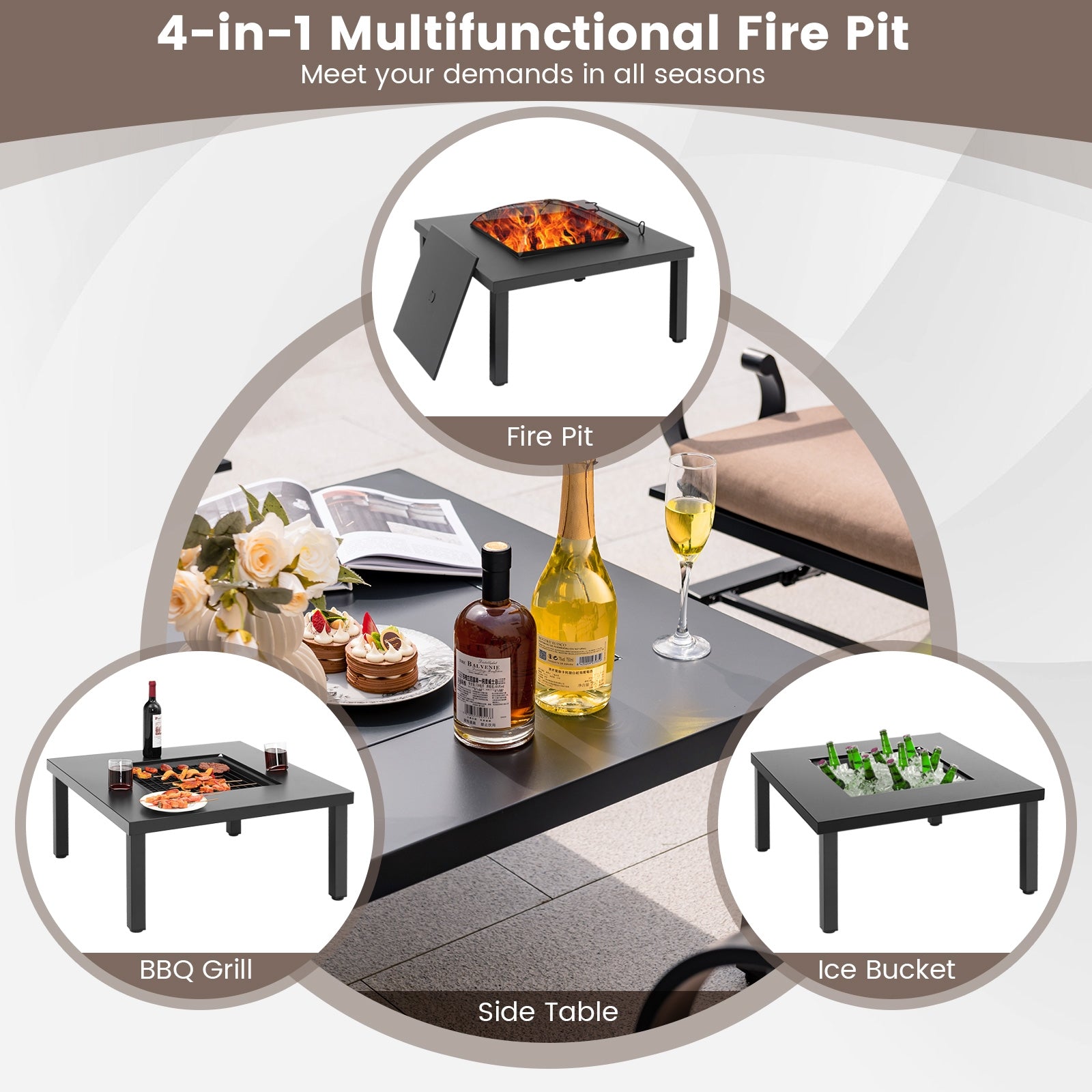 5 Piece Patio Rocking Chairs, 4-in-1 Fire Pit Table, Brown Patio Conversation Sets at Gallery Canada