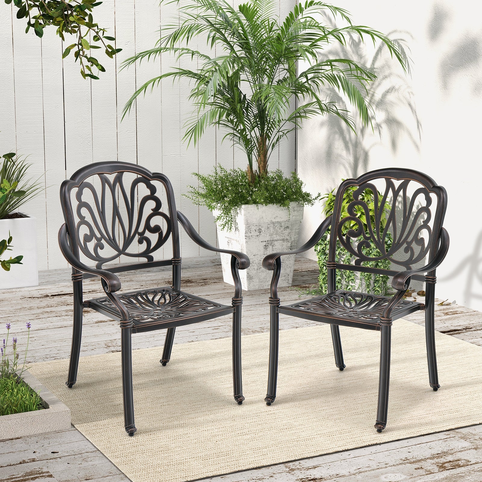 2 Patio Cast Aluminum Dining Chairs, Armrests, Bronze Patio Dining Chairs at Gallery Canada