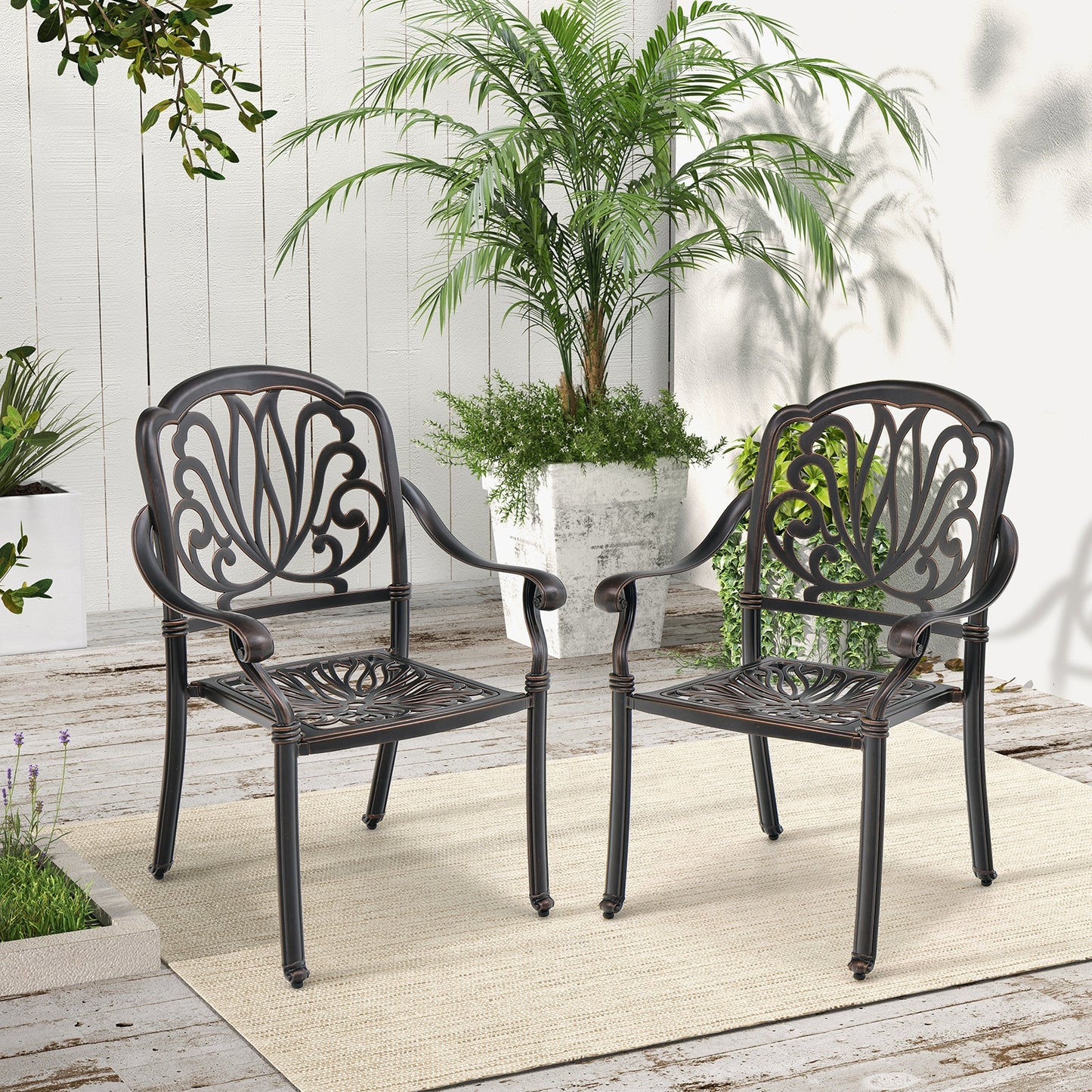 2 Patio Cast Aluminum Dining Chairs, Armrests, Bronze Patio Dining Chairs at Gallery Canada