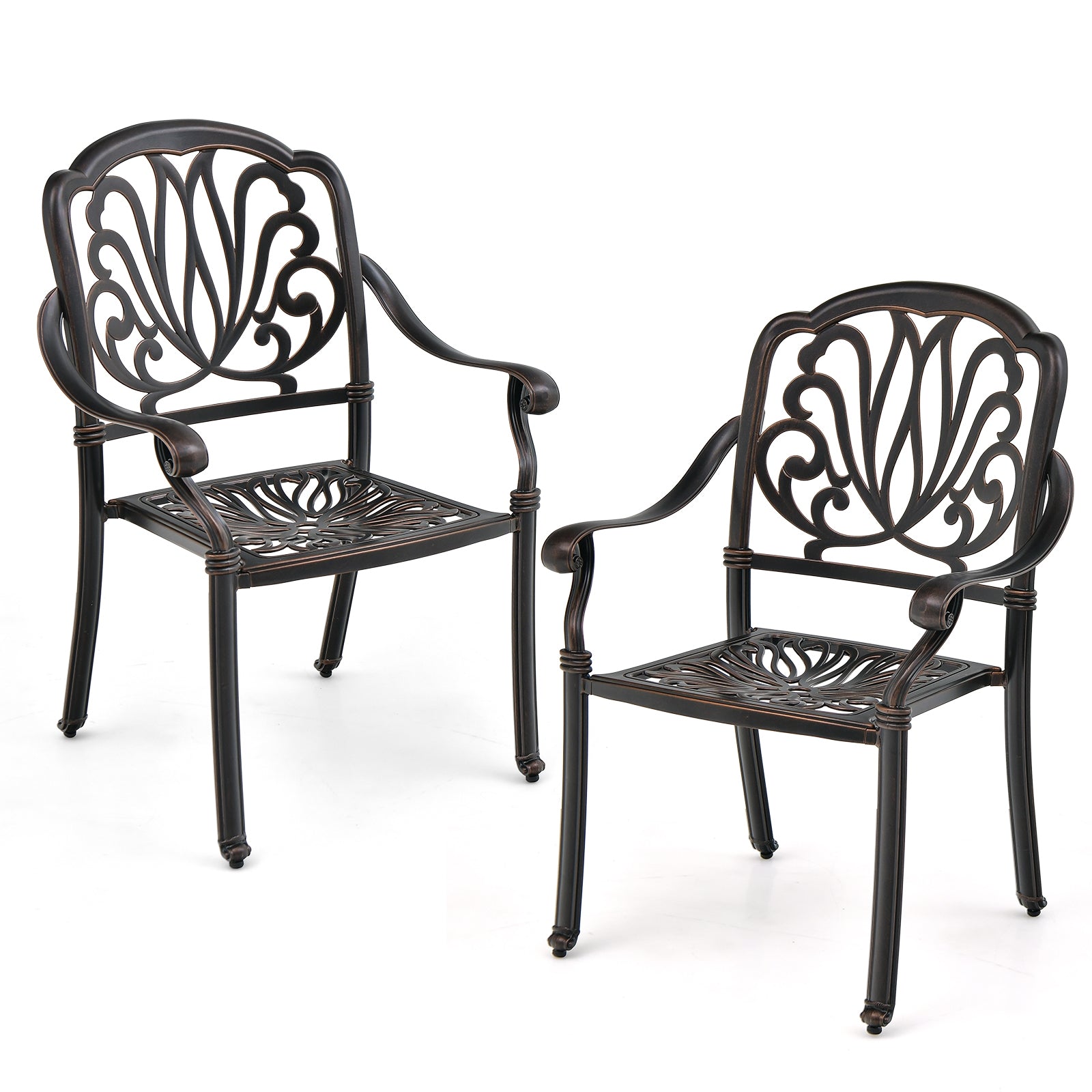 2 Patio Cast Aluminum Dining Chairs, Armrests, Bronze Patio Dining Chairs Bronze at Gallery Canada