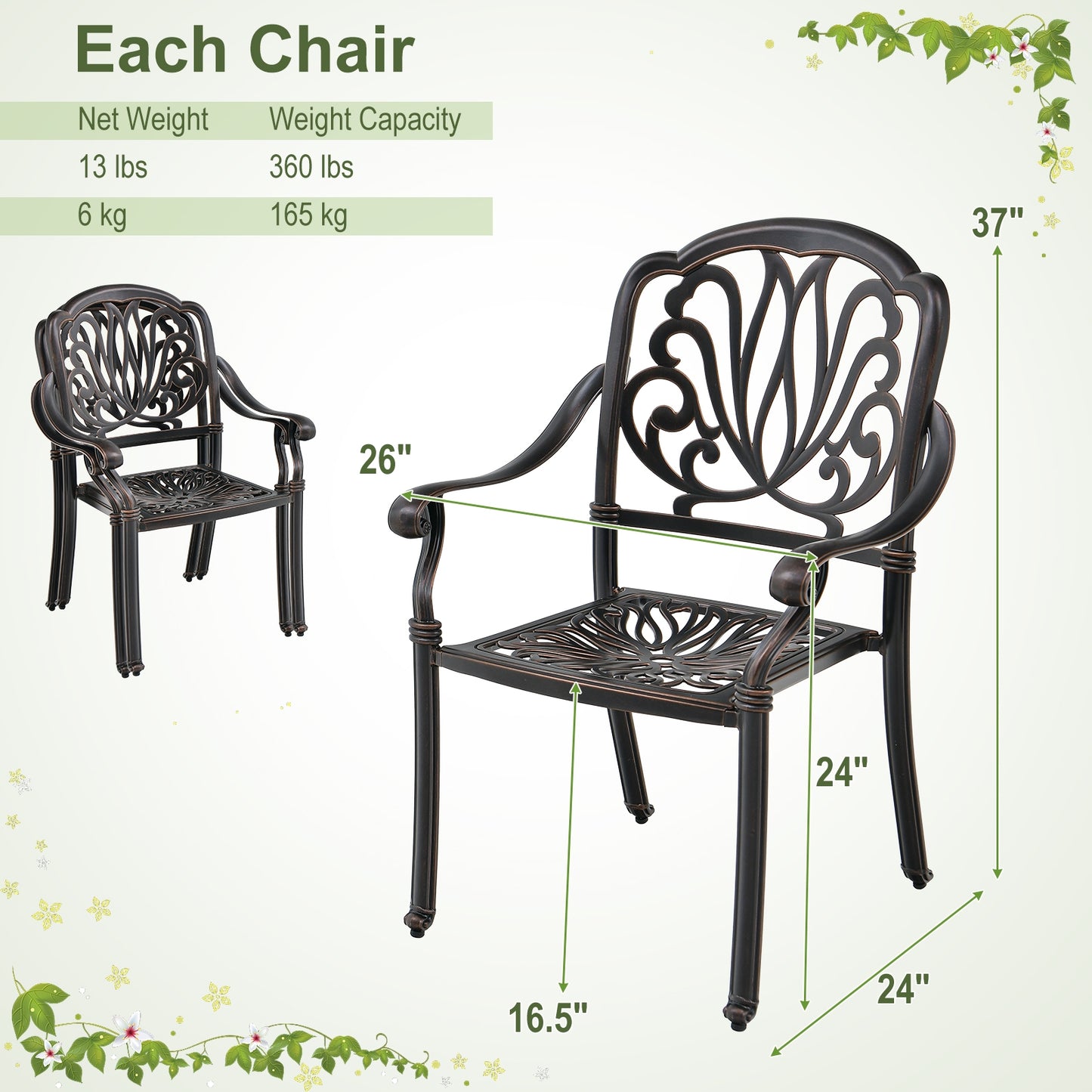 2 Patio Cast Aluminum Dining Chairs, Armrests, Bronze Patio Dining Chairs at Gallery Canada