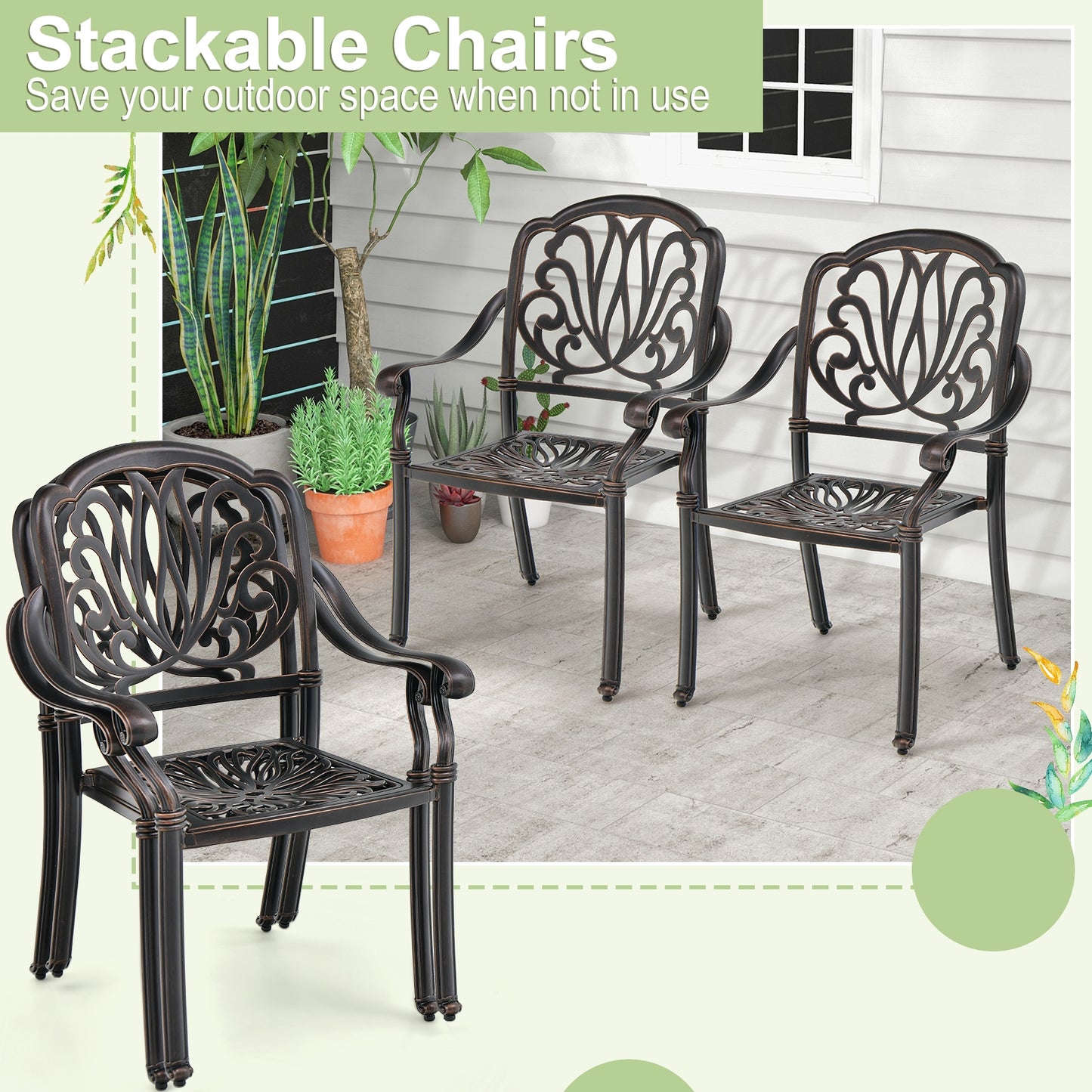 2 Patio Cast Aluminum Dining Chairs, Armrests, Bronze Patio Dining Chairs at Gallery Canada