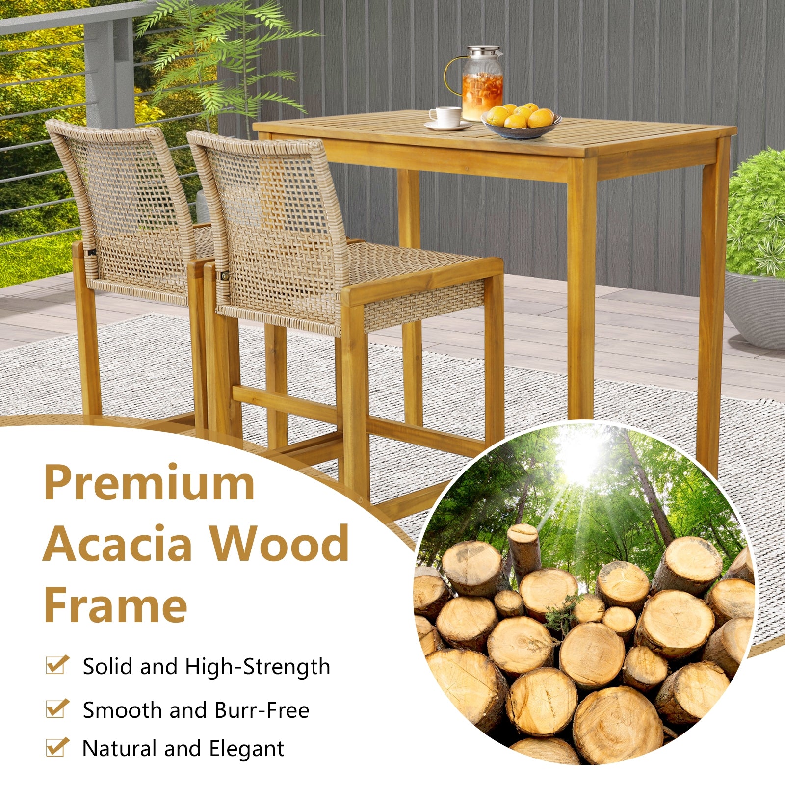 Rattan Patio Barstools, Set of 2, With Backrest, Light Brown Patio Dining Chairs at Gallery Canada