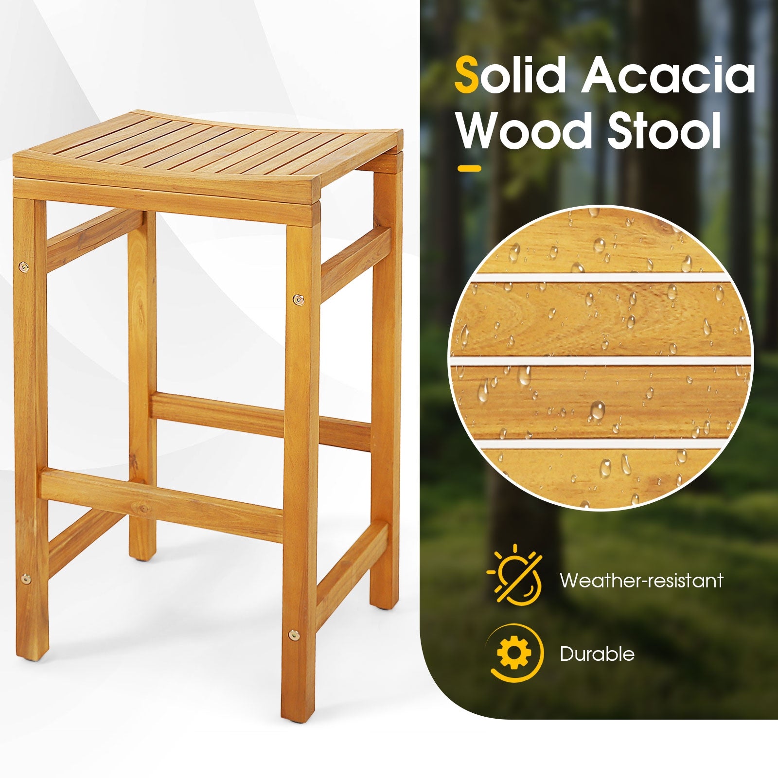 30-Inch Bar Chair, Saddle Seat, Footrest, Set of 2, Natural Patio Dining Chairs at Gallery Canada