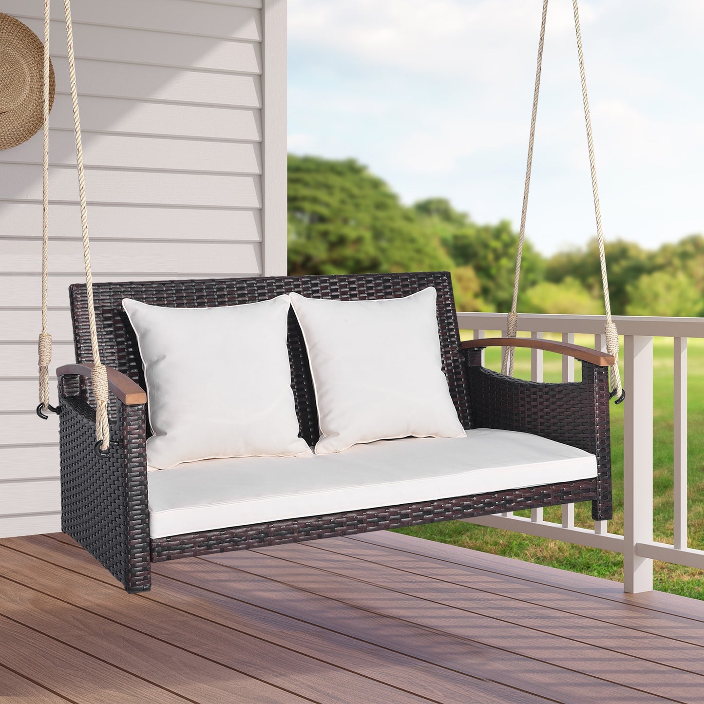 2-Person Patio Rattan Porch Swing, Brown Porch Swings at Gallery Canada