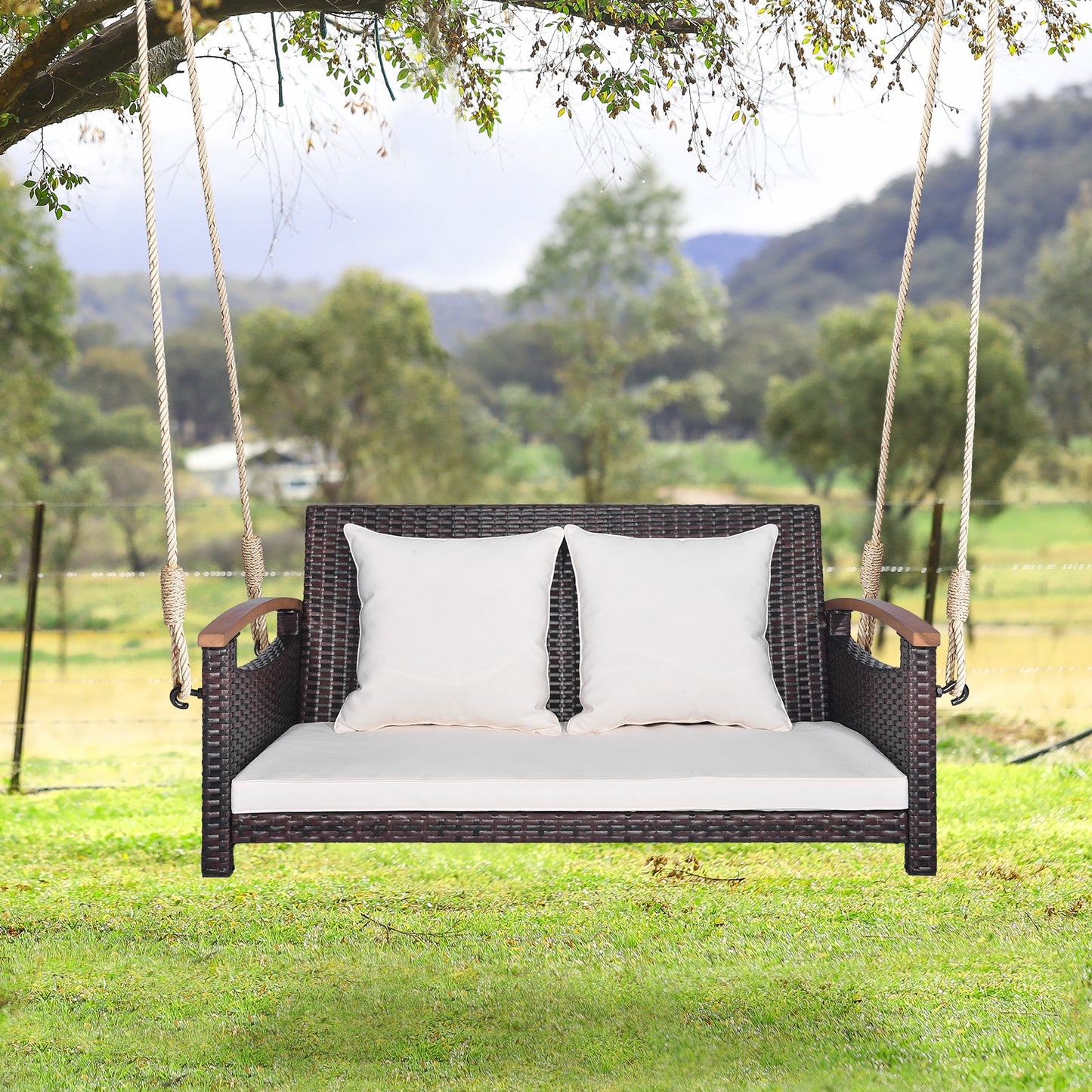 2-Person Patio Rattan Porch Swing, Brown Porch Swings at Gallery Canada