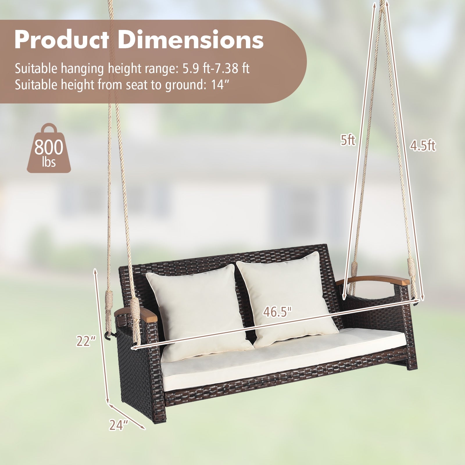 2-Person Patio Rattan Porch Swing, Brown Porch Swings at Gallery Canada
