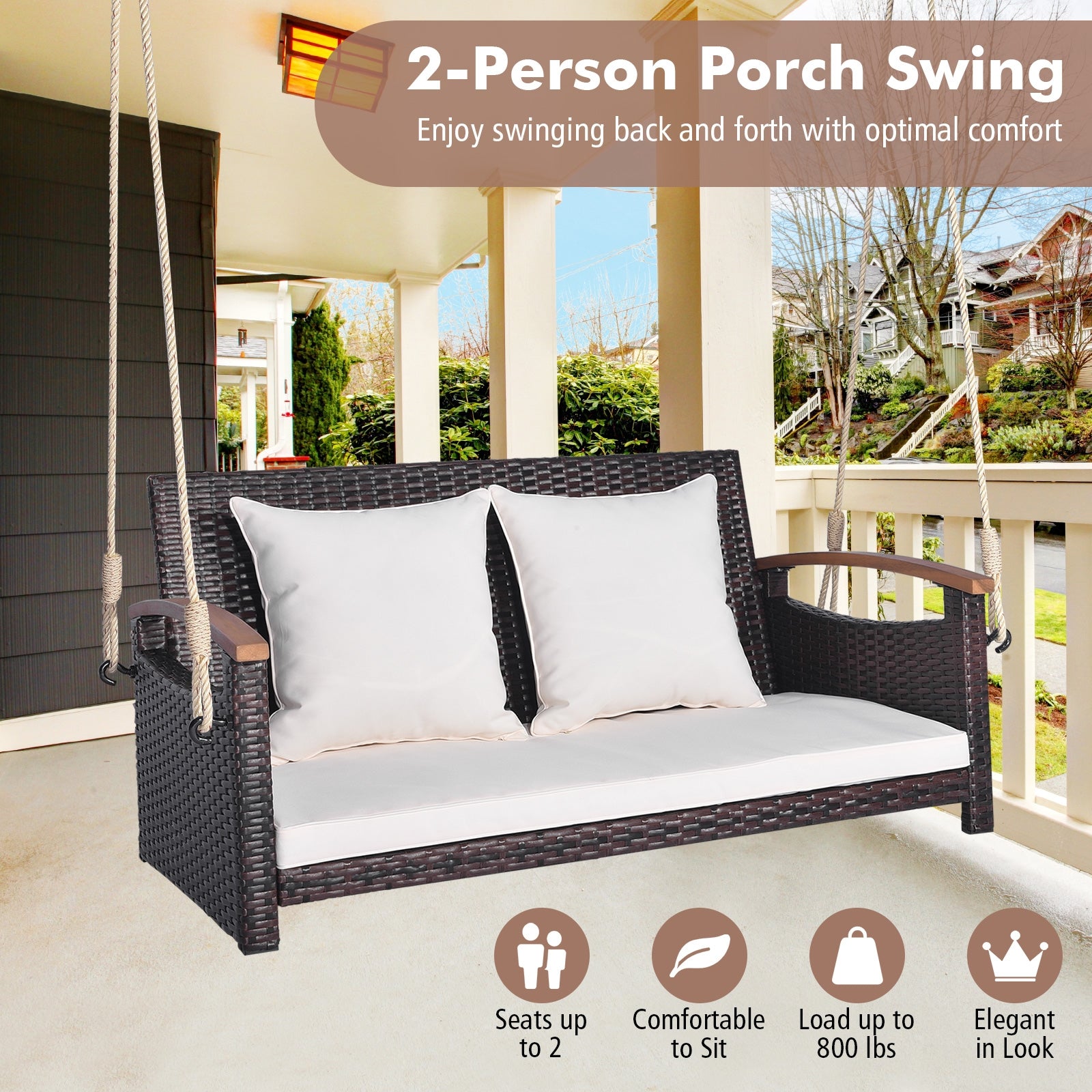 2-Person Patio Rattan Porch Swing, Brown Porch Swings at Gallery Canada