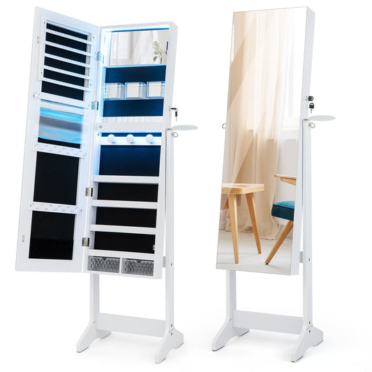 Freestanding Jewelry Cabinet, Full Length Mirror, LED Lights, White Jewelry Armoires White at Gallery Canada