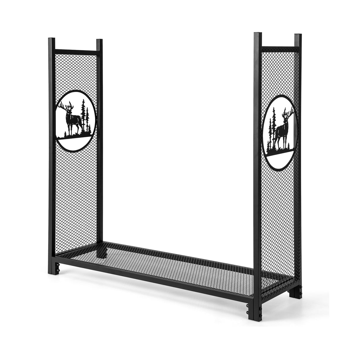 4 Feet Firewood Rack Stand, Mesh Sides, Black Log Storage at Gallery Canada