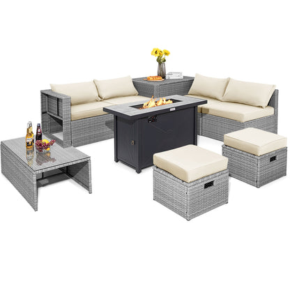 9 Piece Patio Furniture Set, 42 Inch 60000 BTU Fire Pit, White Patio Furniture Sets at Gallery Canada
