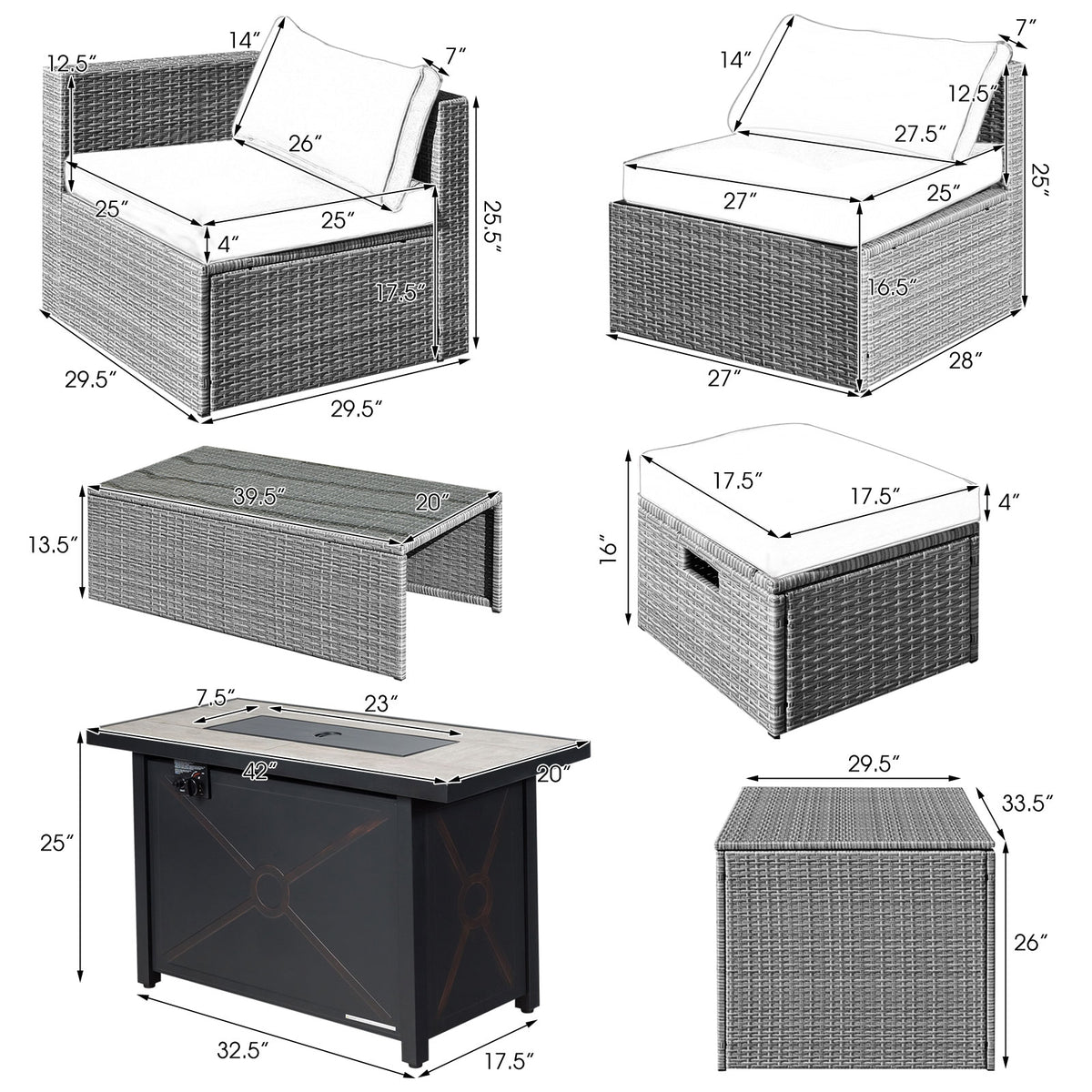 9 Piece Patio Furniture Set, 42 Inch 60000 BTU Fire Pit, White Patio Furniture Sets at Gallery Canada