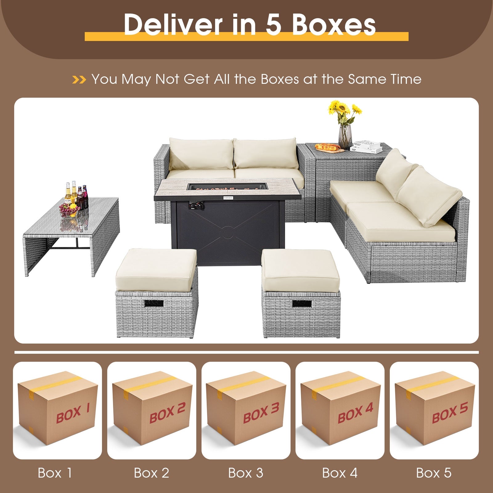9 Piece Patio Furniture Set, 42 Inch 60000 BTU Fire Pit, White Patio Furniture Sets at Gallery Canada