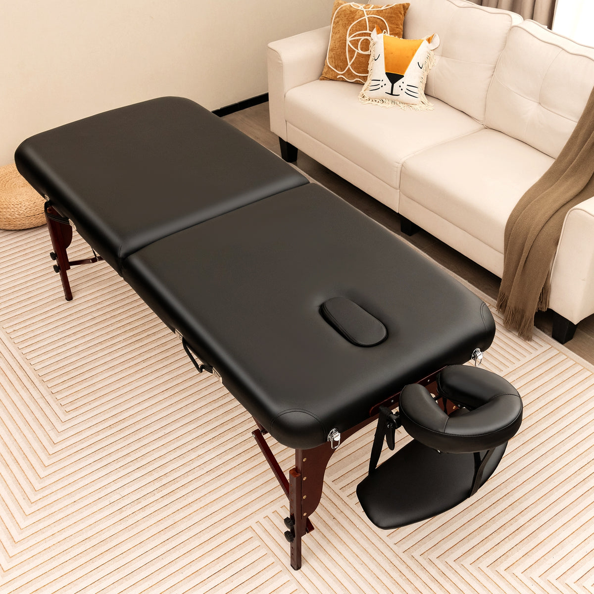 Folding Massage Table, Height-Adjustable Beech Wood Frame, Black Spa & Salon at Gallery Canada