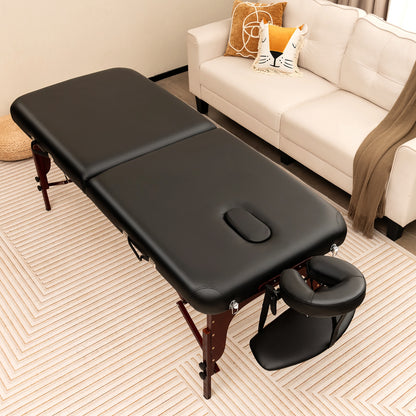 Folding Massage Table, Height-Adjustable Beech Wood Frame, Black Spa & Salon at Gallery Canada