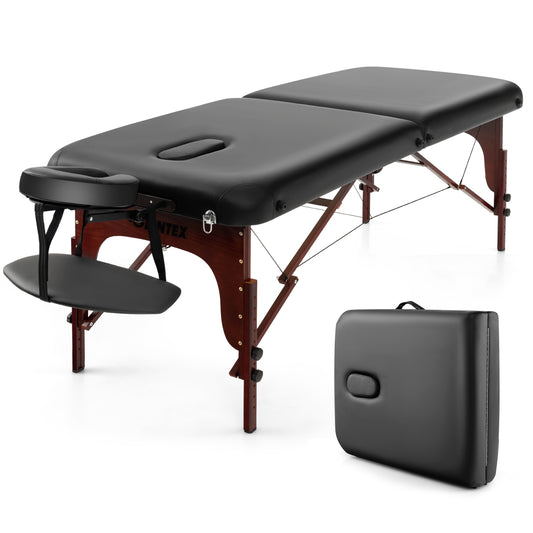 Folding Massage Table, Height-Adjustable Beech Wood Frame, Black Spa & Salon Black at Gallery Canada