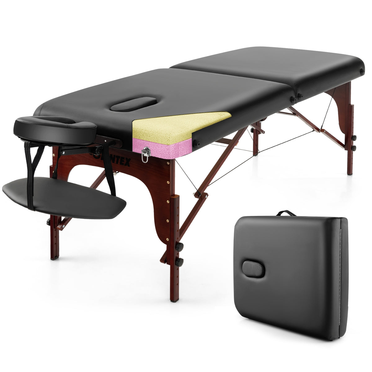 Folding Massage Table, Height-Adjustable Beech Wood Frame, Black Spa & Salon at Gallery Canada