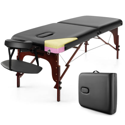 Folding Massage Table, Height-Adjustable Beech Wood Frame, Black Spa & Salon at Gallery Canada