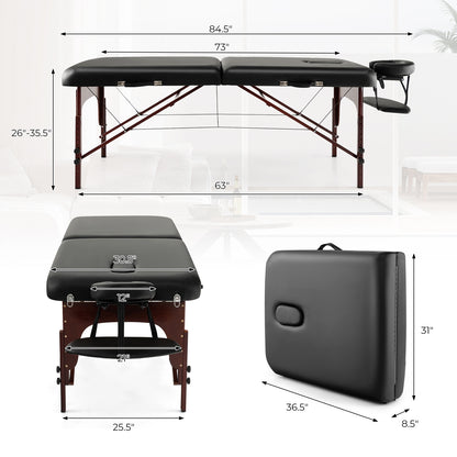 Folding Massage Table, Height-Adjustable Beech Wood Frame, Black Spa & Salon at Gallery Canada