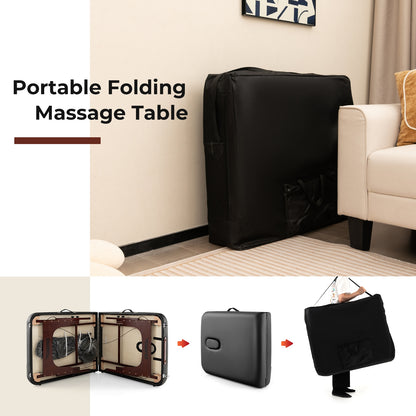 Folding Massage Table, Height-Adjustable Beech Wood Frame, Black Spa & Salon at Gallery Canada