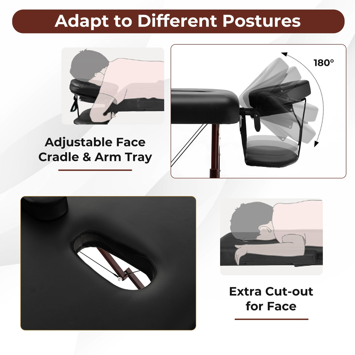 Folding Massage Table, Height-Adjustable Beech Wood Frame, Black Spa & Salon at Gallery Canada