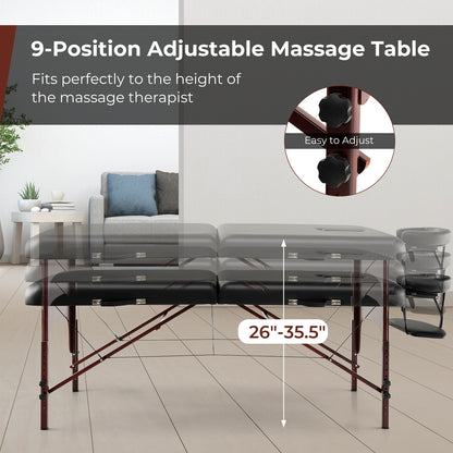 Folding Massage Table, Height-Adjustable Beech Wood Frame, Black Spa & Salon at Gallery Canada