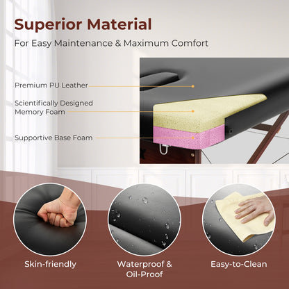 Folding Massage Table, Height-Adjustable Beech Wood Frame, Black Spa & Salon at Gallery Canada