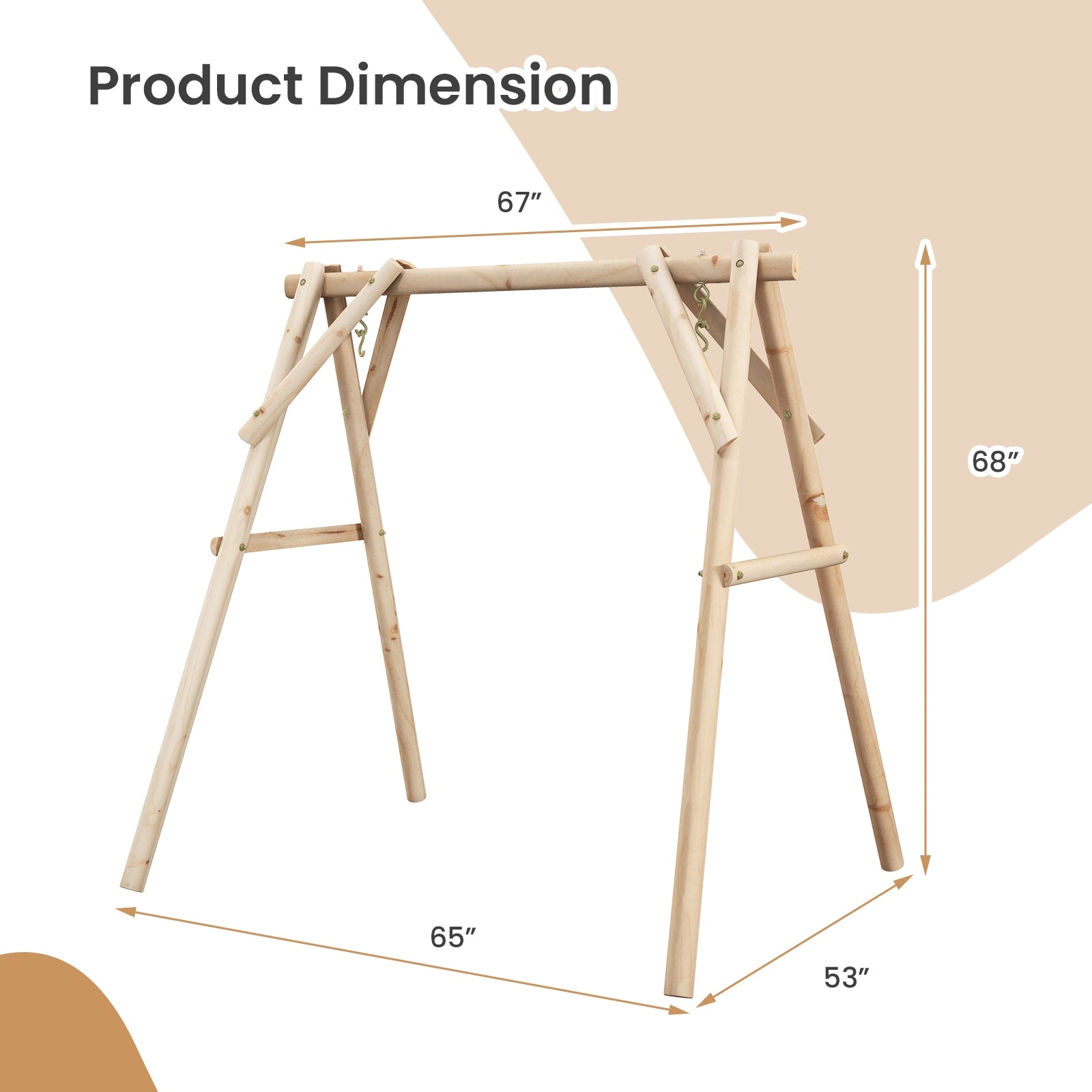 Heavy Duty Wooden Swing Frame, Reinforced Bars, Natural Porch Swings at Gallery Canada