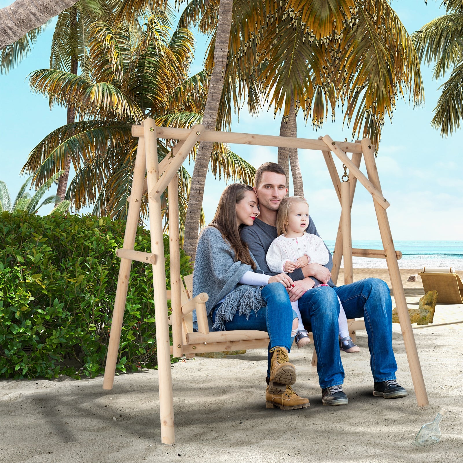 Heavy Duty Wooden Swing Frame, Reinforced Bars, Natural Porch Swings at Gallery Canada