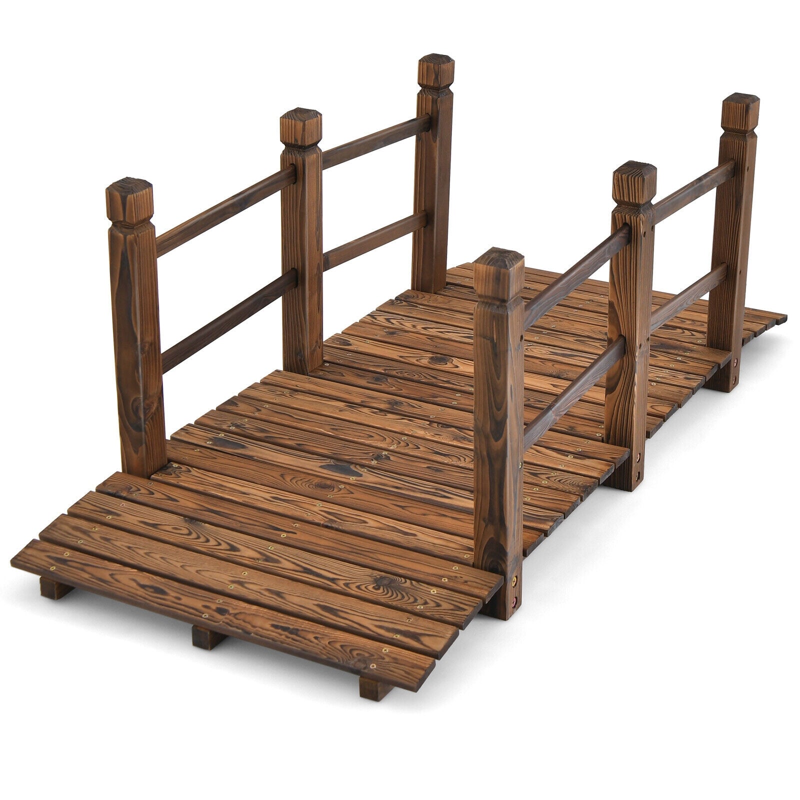 5 Feet Wooden Garden Bridge, With Safety Rails, Brown Outdoor Decor Brown at Gallery Canada