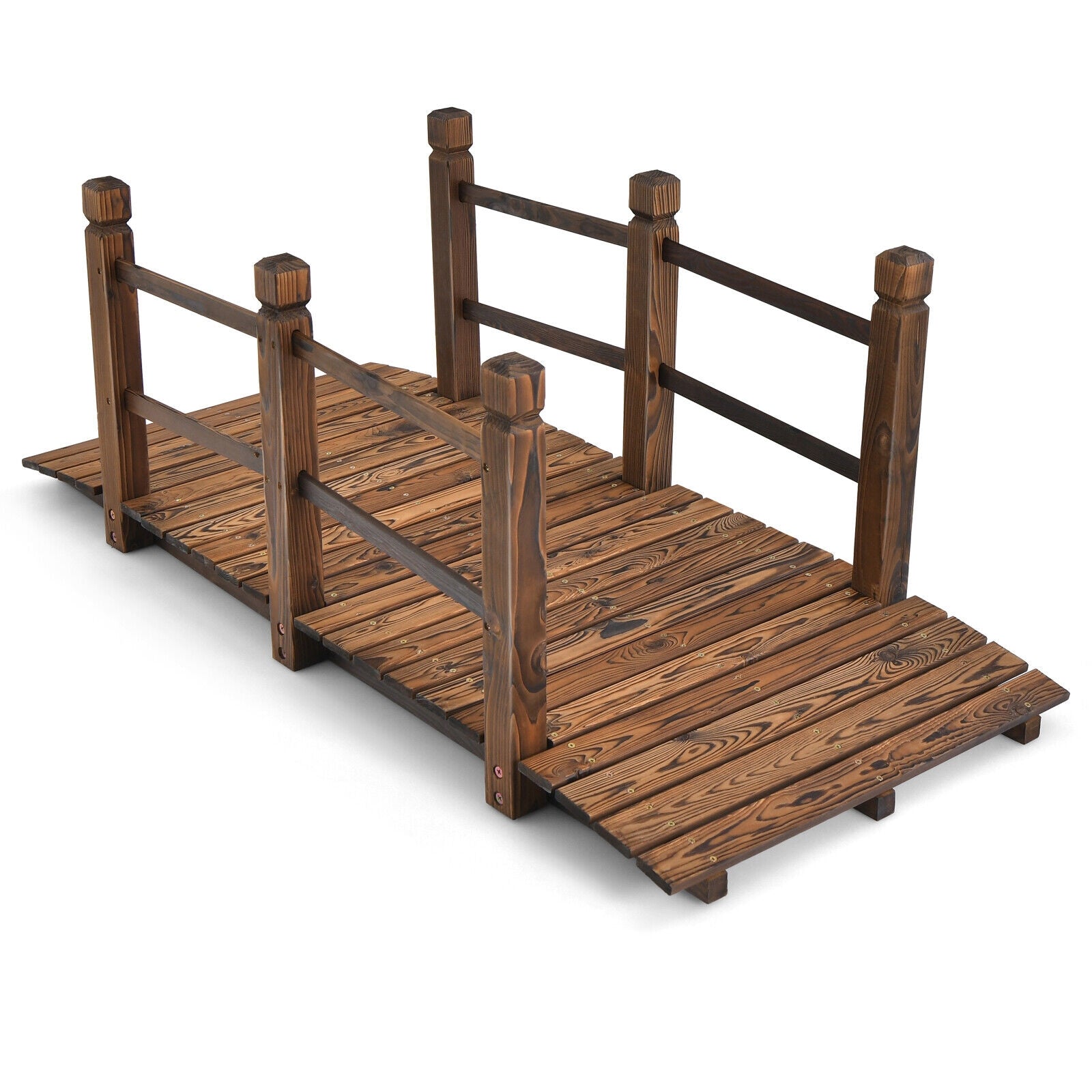 5 Feet Wooden Garden Bridge, With Safety Rails, Brown Outdoor Decor at Gallery Canada
