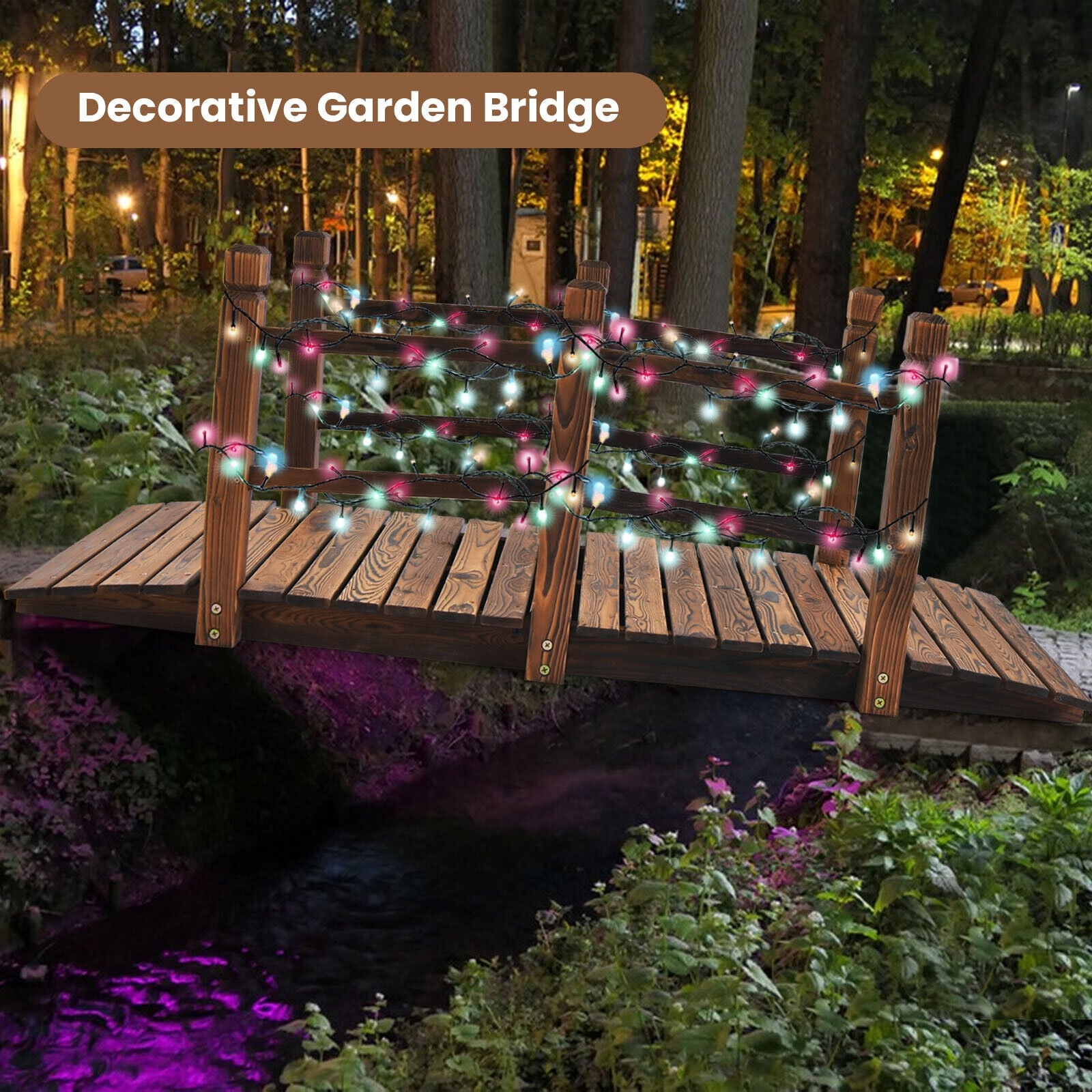 5 Feet Wooden Garden Bridge, With Safety Rails, Brown Outdoor Decor at Gallery Canada