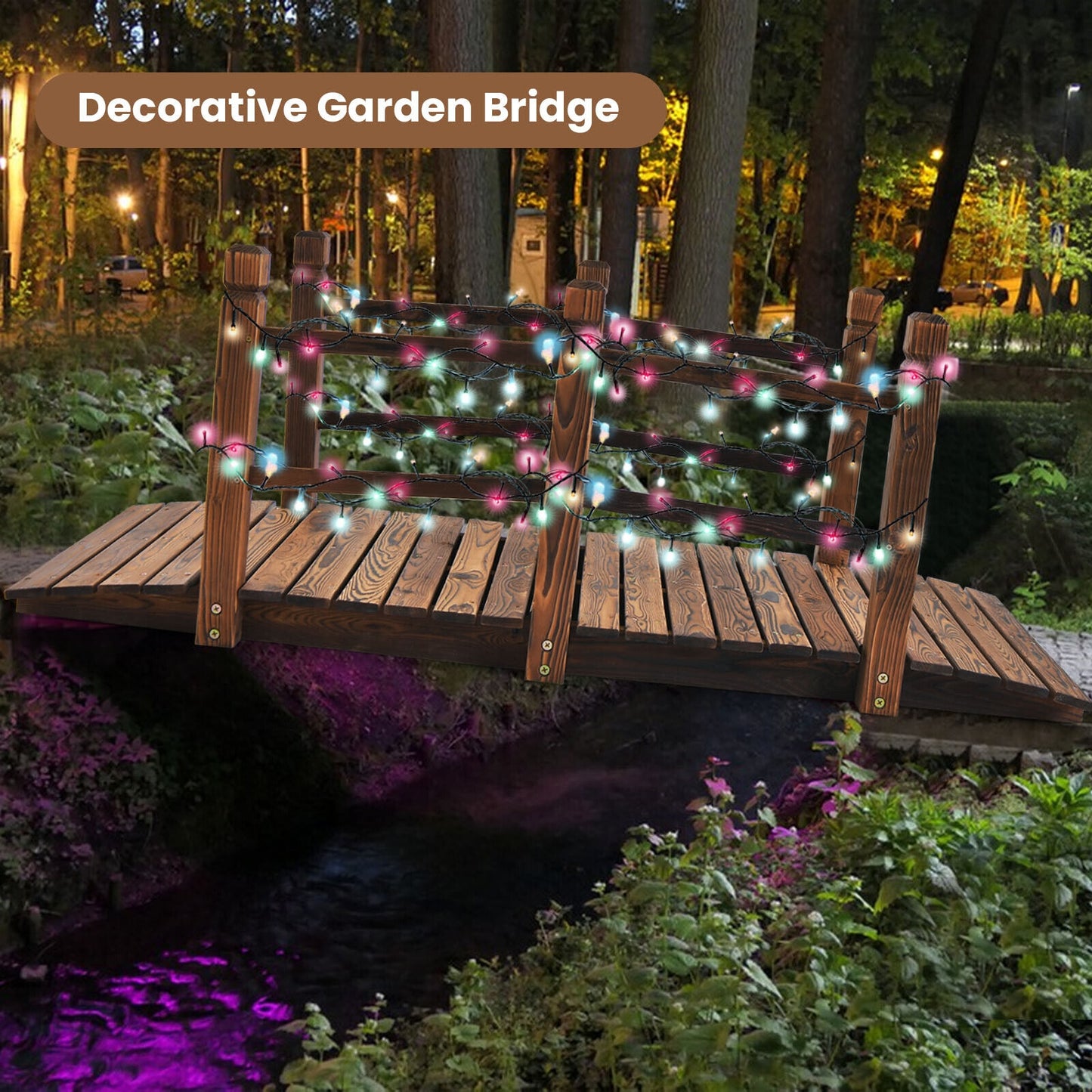 5 Feet Wooden Garden Bridge, With Safety Rails, Brown Outdoor Decor at Gallery Canada