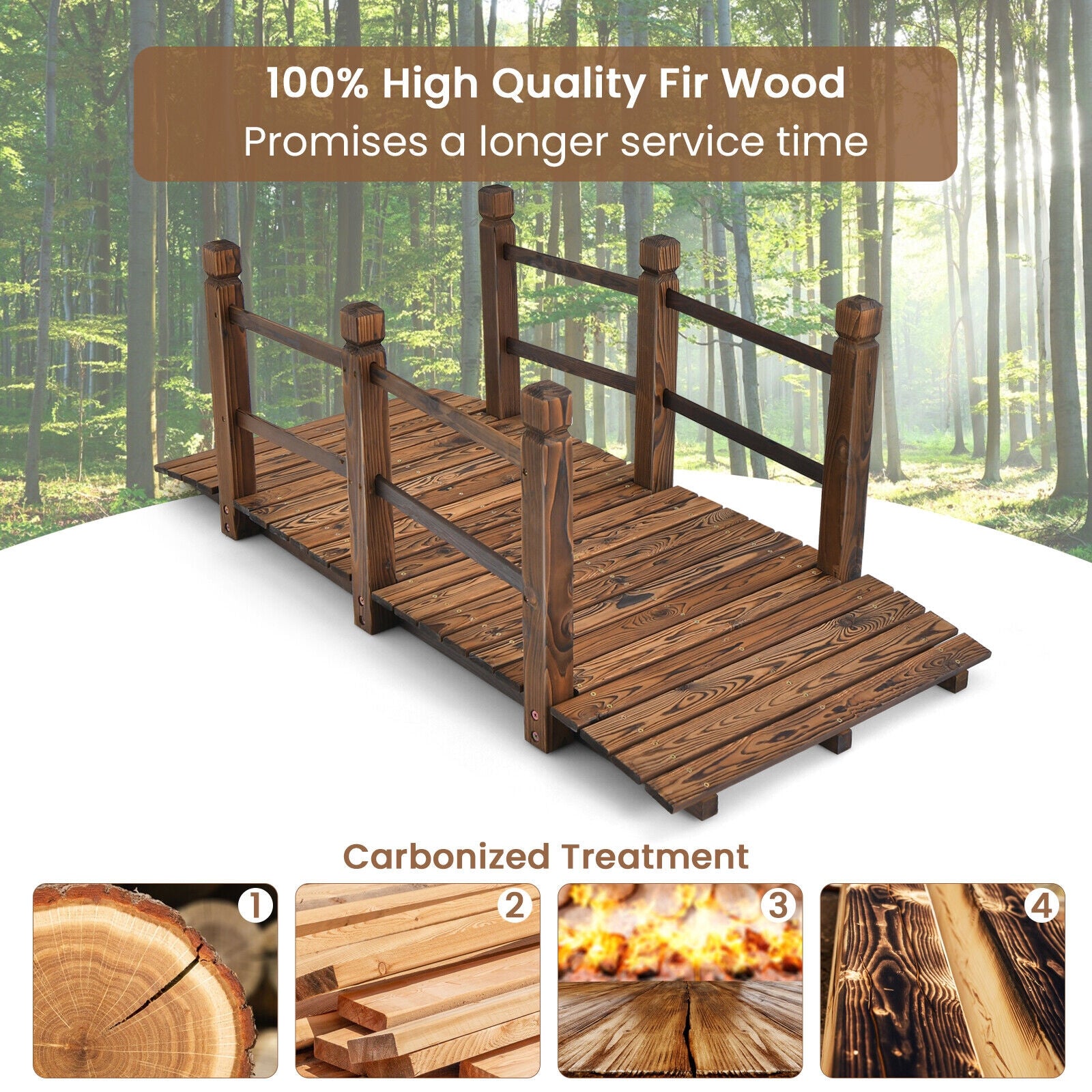 5 Feet Wooden Garden Bridge, With Safety Rails, Brown Outdoor Decor at Gallery Canada