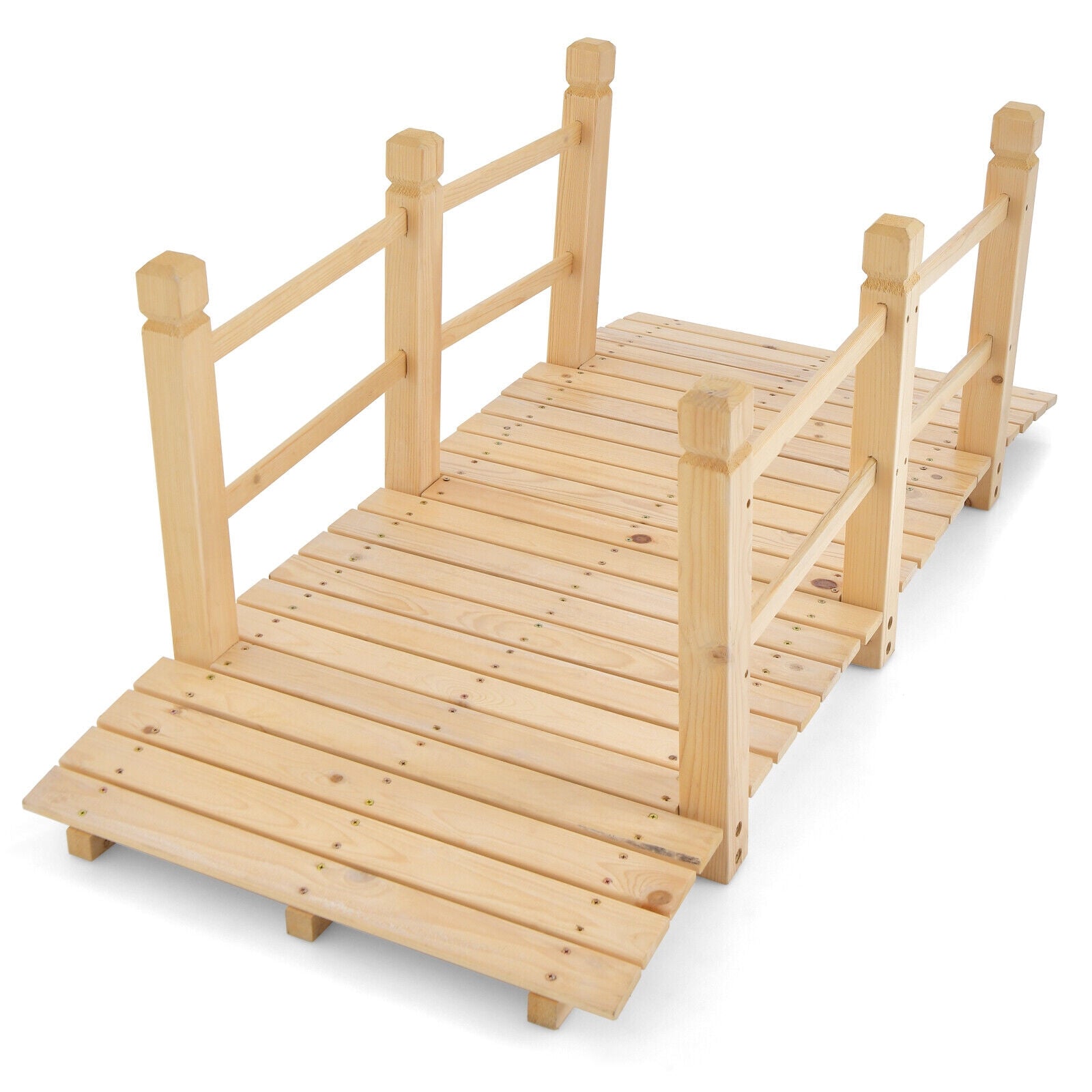5 Feet Wooden Garden Bridge With Safety Rails, Natural Outdoor Decor at Gallery Canada