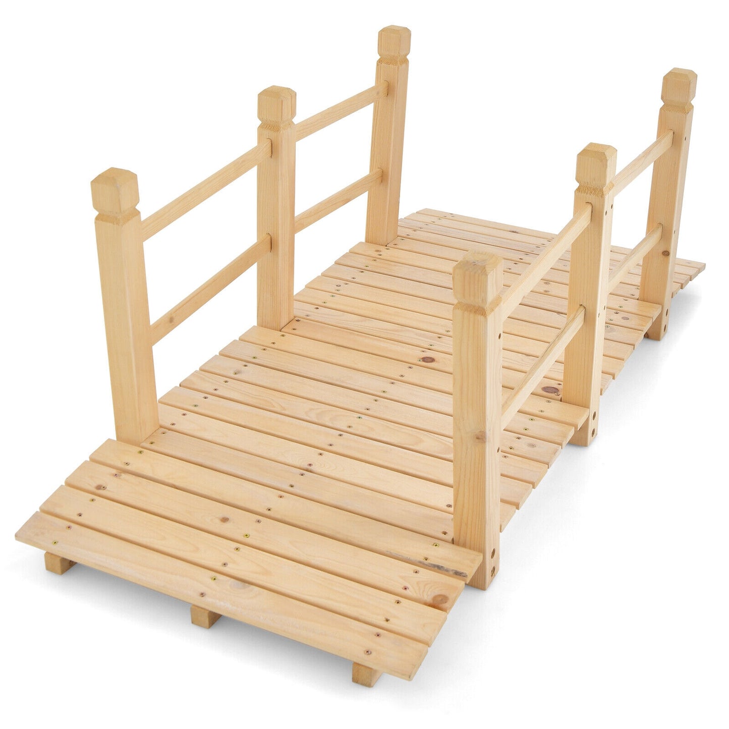 5 Feet Wooden Garden Bridge With Safety Rails, Natural Outdoor Decor at Gallery Canada