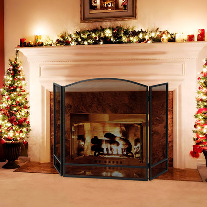 3-Panel Foldable Fireplace Screen, Wrought Metal Mesh, Black Fireplace Tools at Gallery Canada