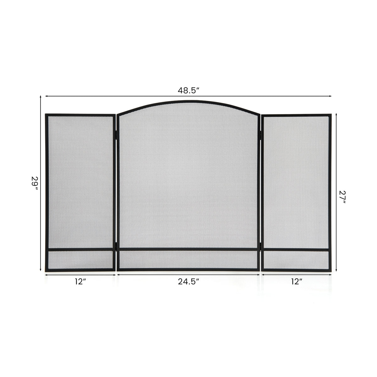 3-Panel Foldable Fireplace Screen, Wrought Metal Mesh, Black Fireplace Tools at Gallery Canada