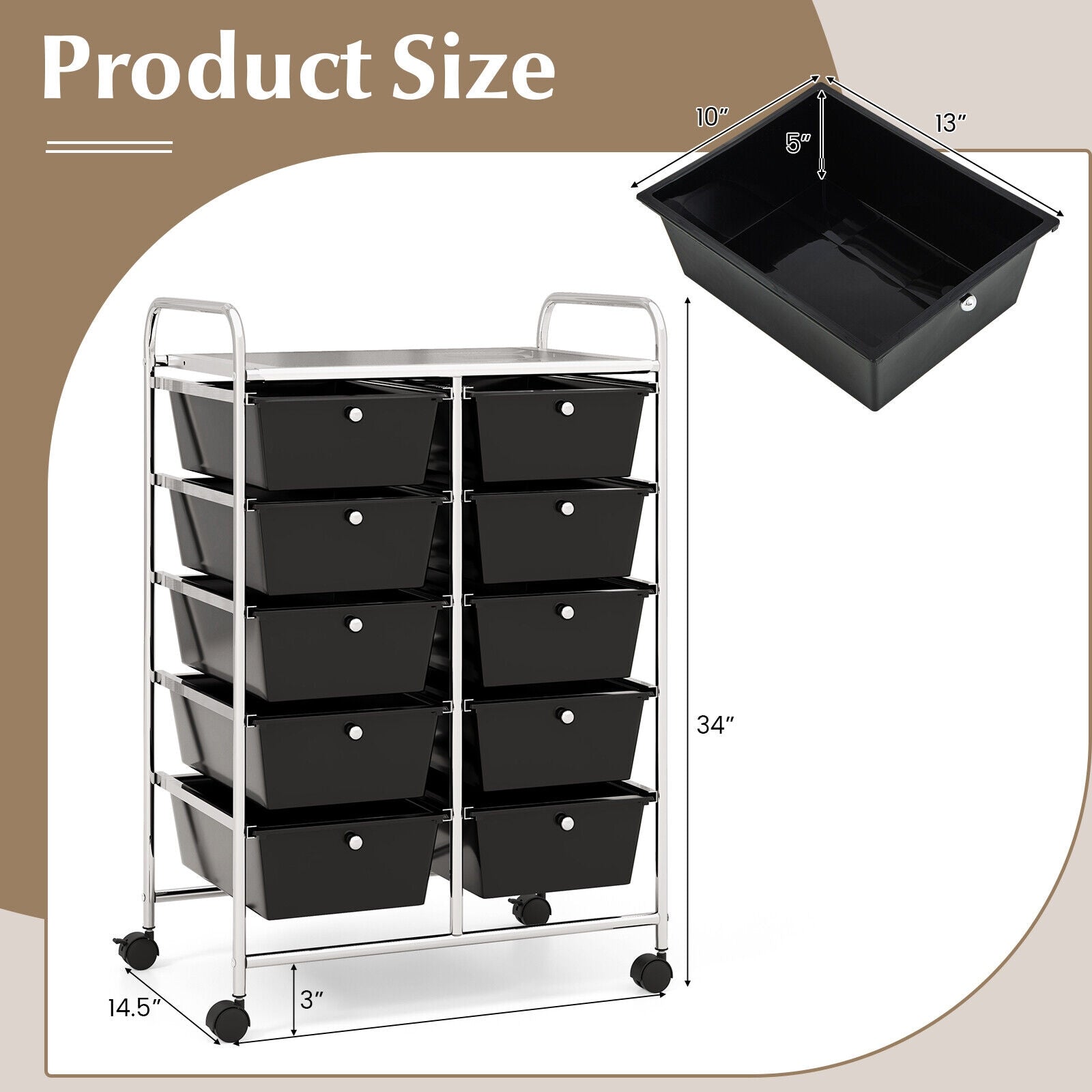10-Drawer Rolling Storage Cart, Black File Cabinets at Gallery Canada
