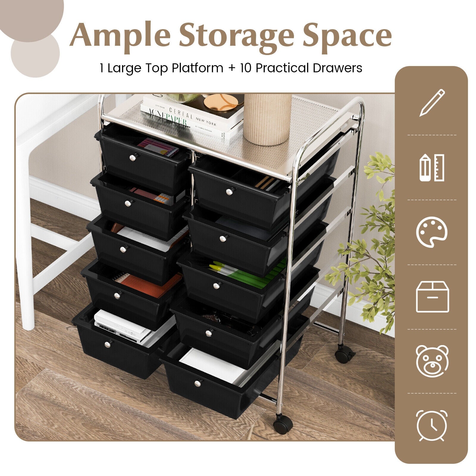 10-Drawer Rolling Storage Cart, Black File Cabinets at Gallery Canada