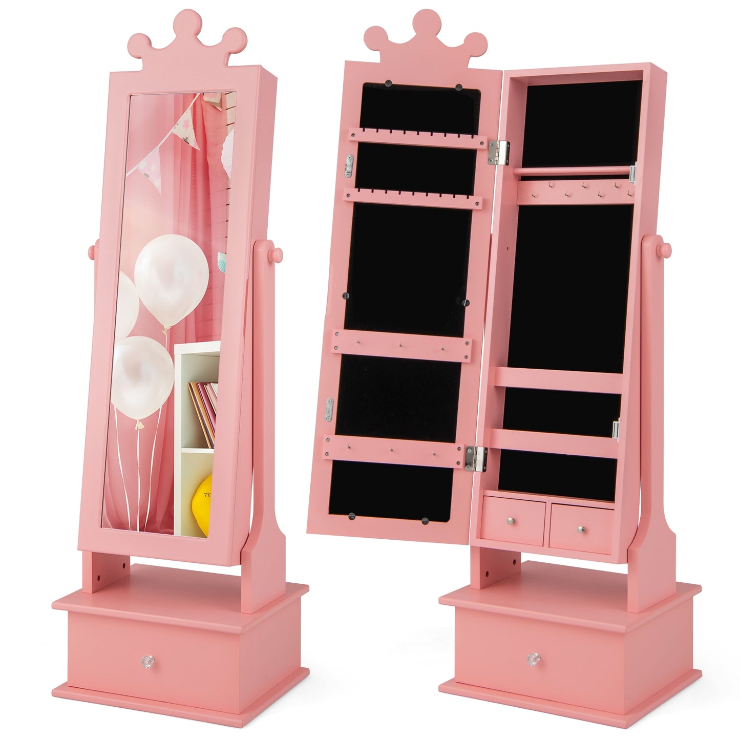 2-in-1 Kids Play Jewelry Armoire With Full Length Mirror, Pink Kids Vanities at Gallery Canada