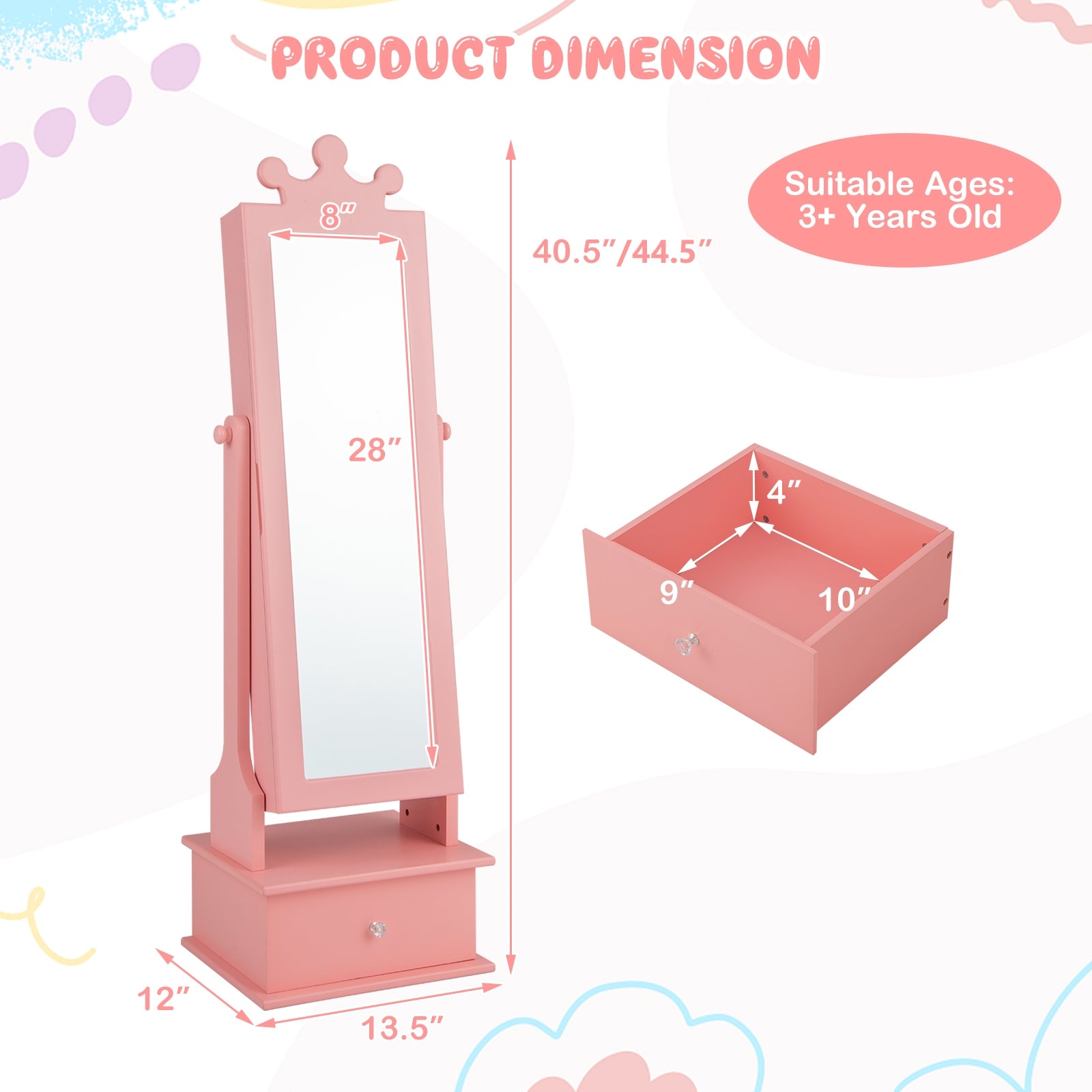 2-in-1 Kids Play Jewelry Armoire With Full Length Mirror, Pink Kids Vanities at Gallery Canada