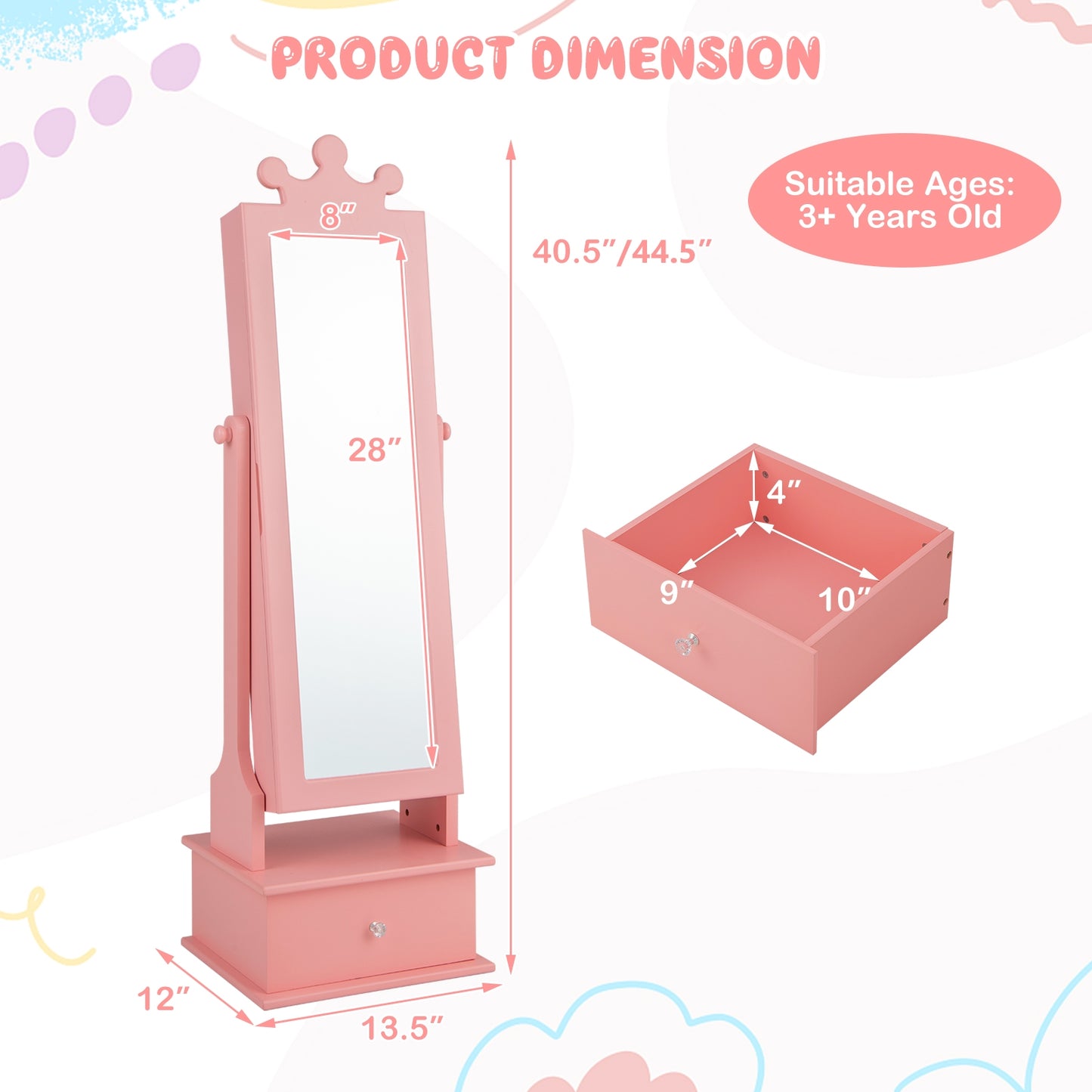 2-in-1 Kids Play Jewelry Armoire With Full Length Mirror, Pink Kids Vanities at Gallery Canada