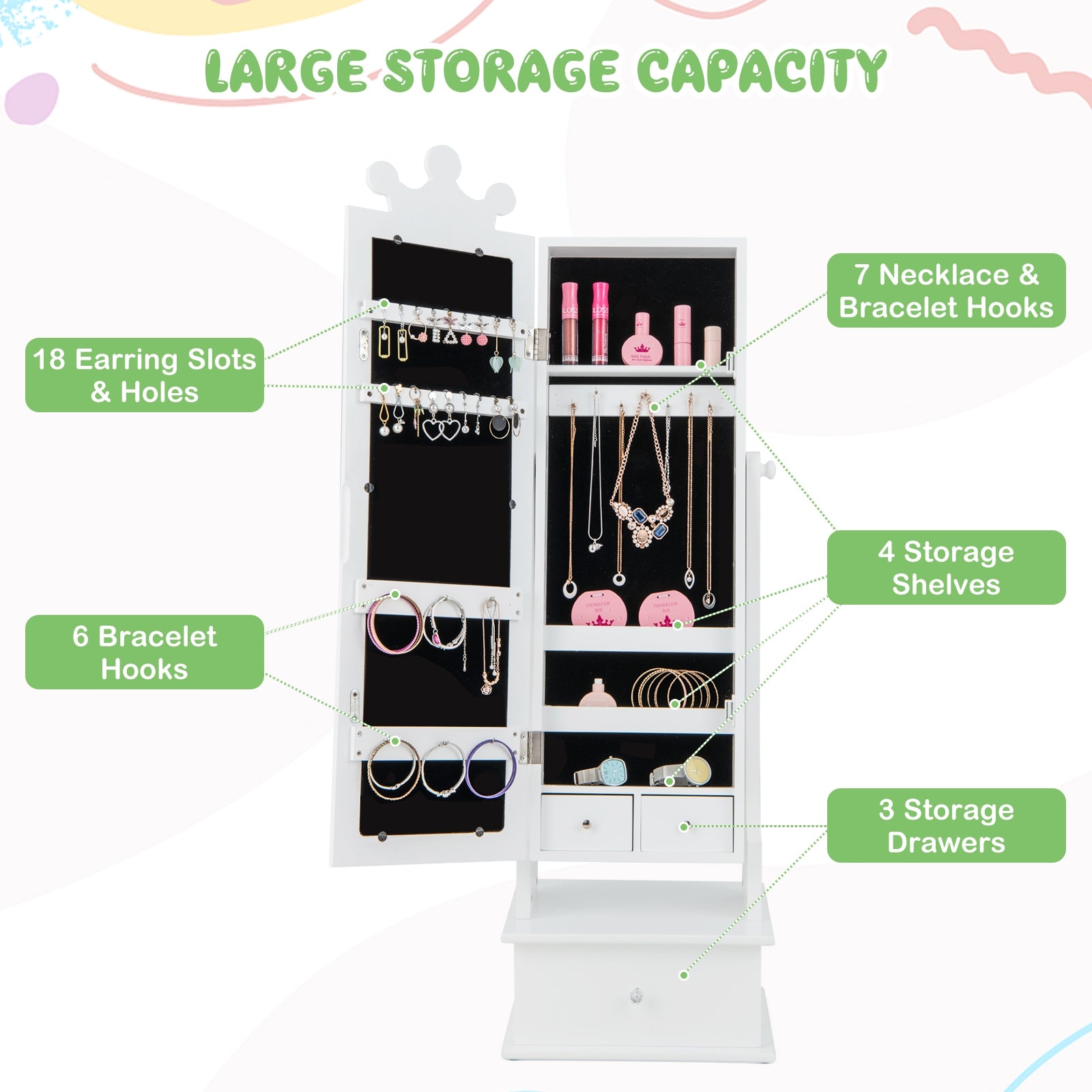 2-In-1 Kids Play Jewelry Armoire, Full Length Mirror, Drawers, White Kids Vanities at Gallery Canada